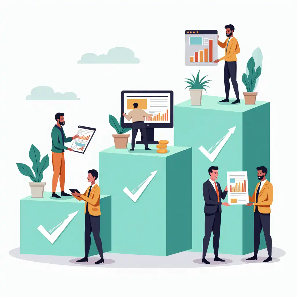 People sitting at table with laptops working on SEO strategies and digital marketing campaigns